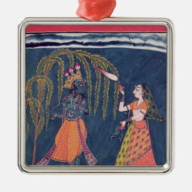 Krishna som leker en flöjt, från 'Vahulaen Julgransprydnad Metall (Framsidan)