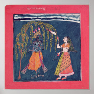 Krishna spelar en flöjt, från Vahula Poster