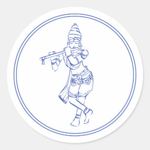 Krishna spelar flöjt indisk gud runt klistermärke