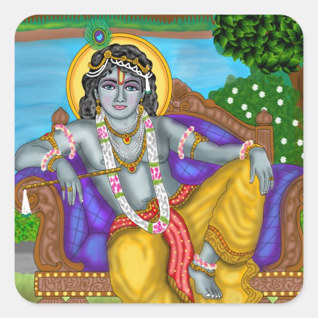 Krishna Sticker Fyrkantigt Klistermärke (Framsida)