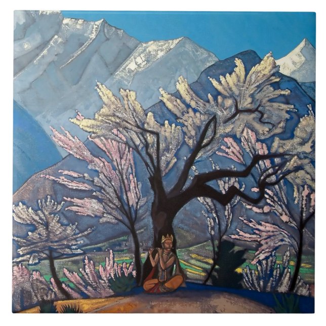 “Krishna - vår i Kulu” av Nicholas Roerich Kakelplatta (Framsidan)
