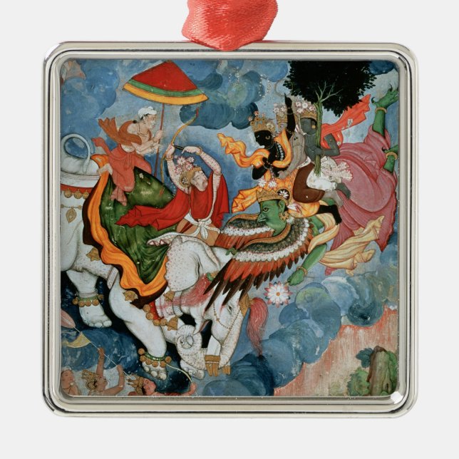 Krishnas strid med Indra, c.1590 Julgransprydnad Metall (Framsidan)