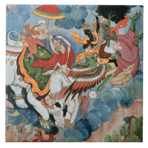 Krishnas strid med Indra, c.1590 Kakelplatta