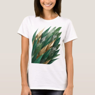 Krispa Silver GYLLENE BLAD Konstnärligt Motiv T Shirt