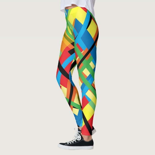 Krisscross Rand Abstrakt Mönster Leggings (Vänster)
