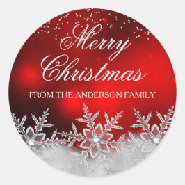 Kristall snöflinga Röd juldekal Runt Klistermärke