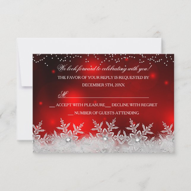 Kristall snöflinga Röd julfest RSVP OSA Kort (Framsida)