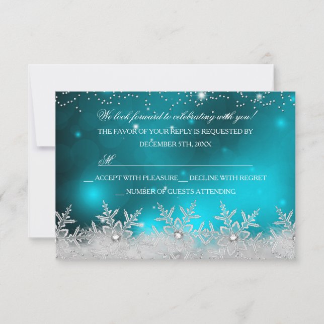 Kristall snöflinga Teal Julfest RSVP Inbjudningar (Framsida)