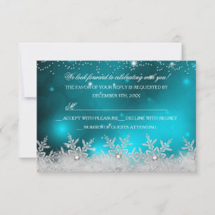 Kristall snöflinga Teal Julfest RSVP Inbjudningar