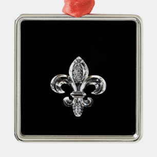 Kristall svart Fleur de lis Julgransprydnad Metall