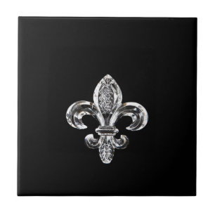 Kristall svart Fleur de lis Kakelplatta