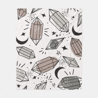 Kristallar, Måne, stjärnor, överlappande design. Fleecefilt