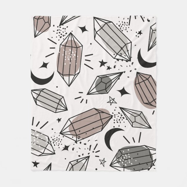 Kristallar, Måne, stjärnor, överlappande design. Fleecefilt (Framsidan)