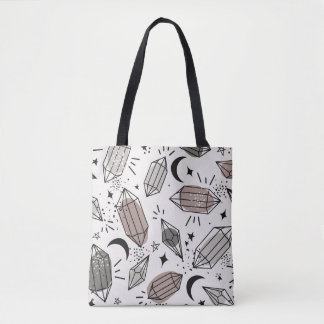 Kristallar, Måne, stjärnor, överlappande design. Tygkasse