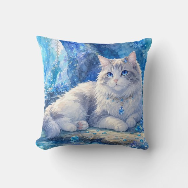 Kristallblå Katt Kuddcover Kudde (Framsida)