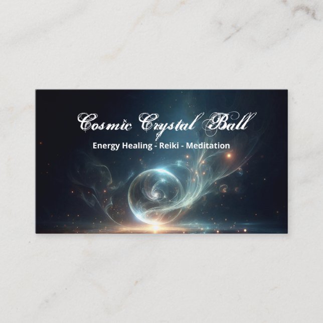 Kristallboll Energiläkning Reiki Meditation Svart Visitkort (Framsida)
