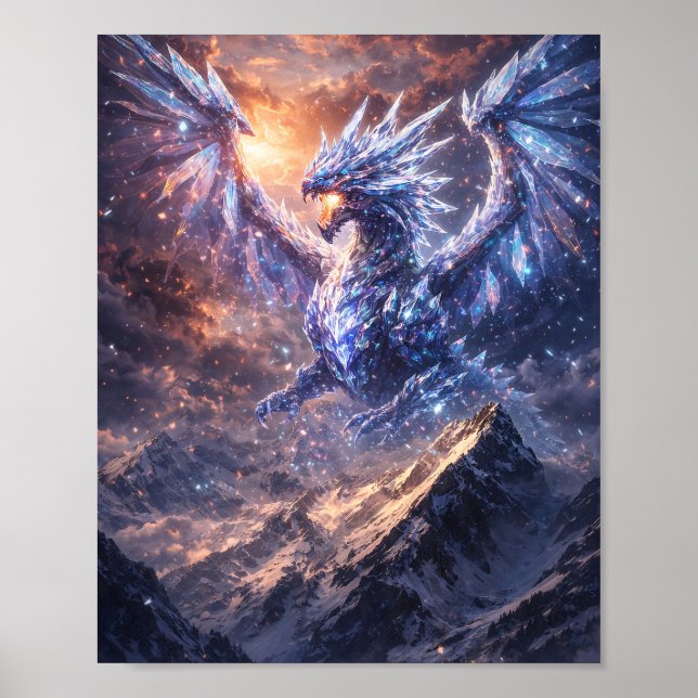Kristalldrake över bergsaffisch poster (Framsidan)