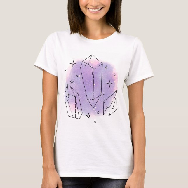 Kristallelement med lila bakgrundsskjorta t shirt (Framsida)