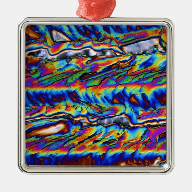 Kristaller av zincacetate under mikroskopet julgransprydnad metall (Framsidan)