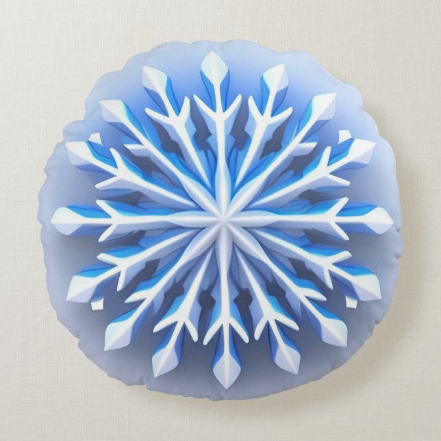 ❄️✨ Kristallfrost Snöflinga Dröm Vinterglöd Rund Kudde (Framsidan)