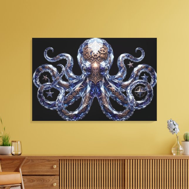 Kristallin Steampunk Bläckfisk Canvastryck (Insitu (Vardagsrum))