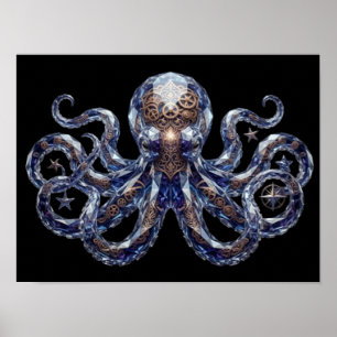 Kristallin Steampunk Bläckfisk Poster