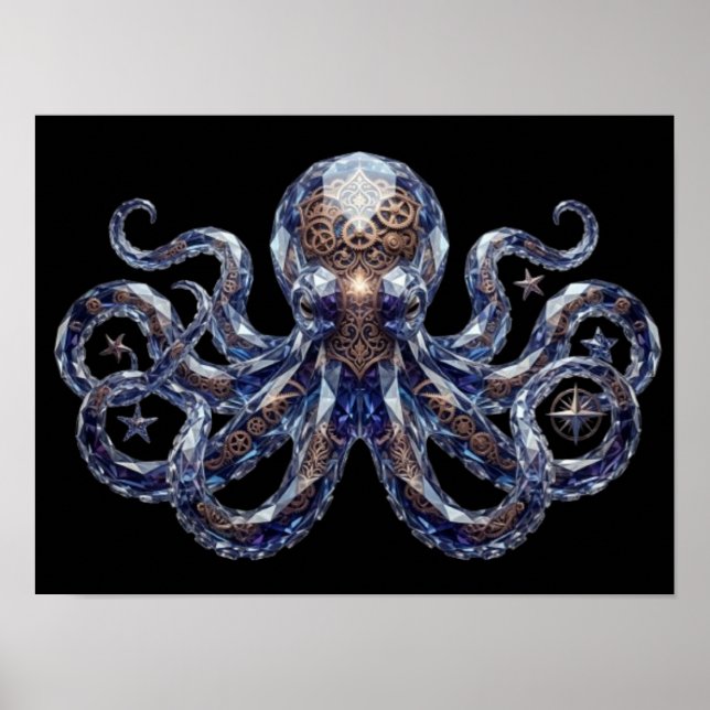 Kristallin Steampunk Bläckfisk Poster (Framsidan)
