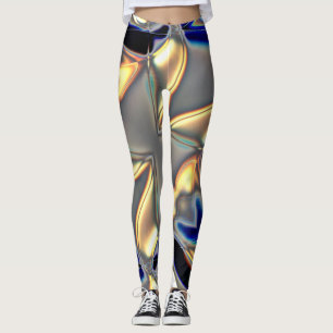 Kristallint kurvor i blå gult på grått struktur leggings