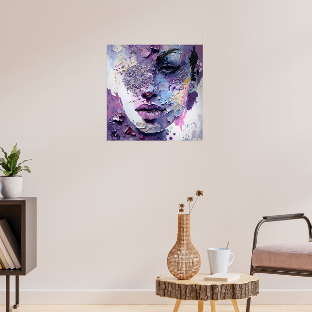 "Kristallisk tystnad" - A Lila Porträtt Poster (Vardagsrum 3)