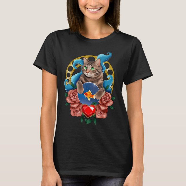 Kristallklot katt och fisk t shirt (Framsida)