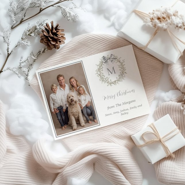 Kristallkrans Monogram Foto Julkort (Crystal Wreath Photo Holiday Card)