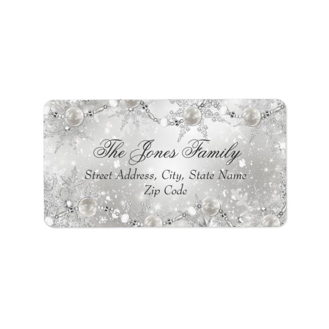Kristallkulor Snöflinga Jul Adressetiketter (Framsidan)
