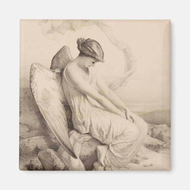 Kristen ängel som sitter på en sten magnet (Framsidan)