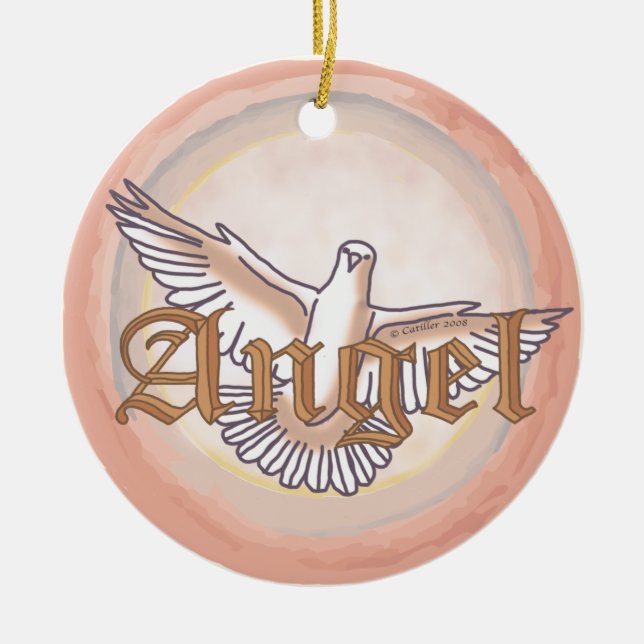 Kristen ängelduva julgransprydnad keramik (Framsidan)