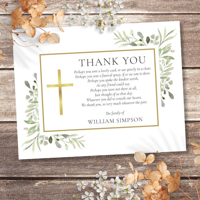 Kristen begravningsgrönsak dikt tack kort (Christian Funeral Greenery Poem Thank You Card)