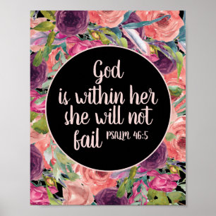 Kristen bibelvers Pink Lila Blommig Svart Poster