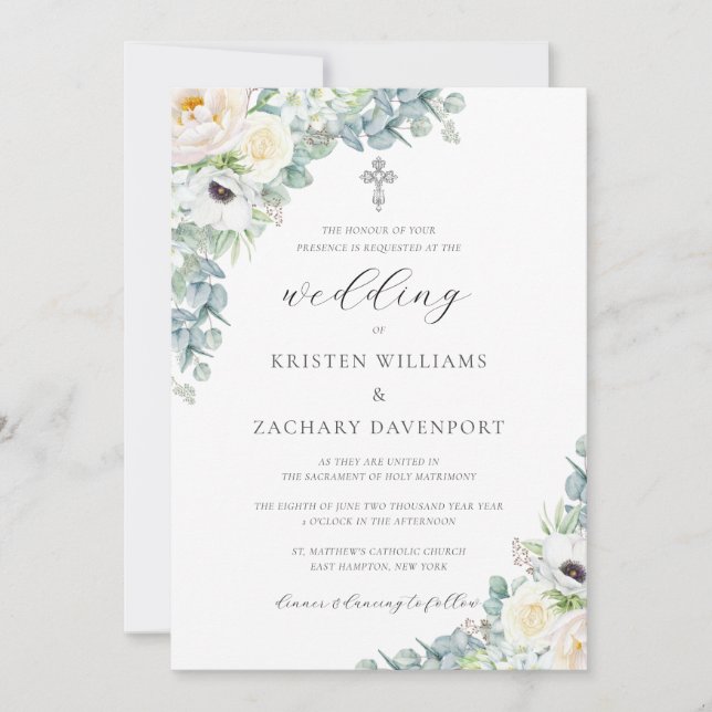 Kristen Boho Floral Greenery Katolsk Bröllop Inbjudningar (Framsida)