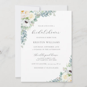 Kristen Boho White Blommigt & Greenery Möhippa Inbjudningar