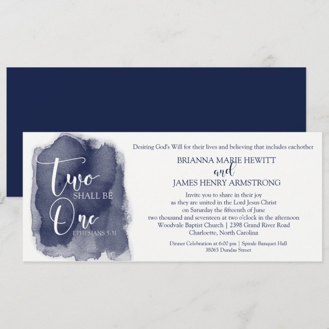 Kristen bröllopinbjudan - vattenfärgmarin inbjudningar (Fram/baksida)