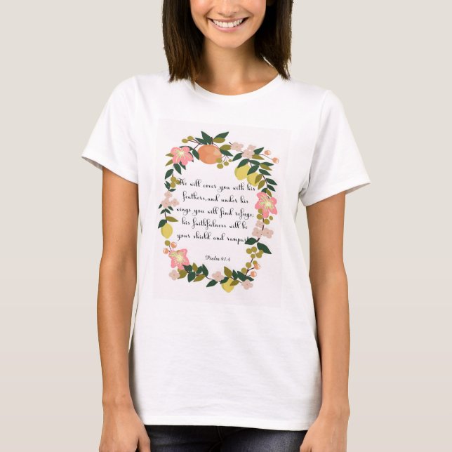 Kristen citationsteckenkonst - Psalm91:4 Tee (Framsida)