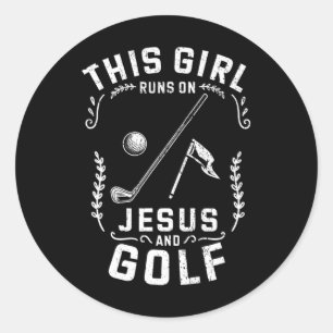 Kristen Den här tjejen springer på Jesus och golf Runt Klistermärke