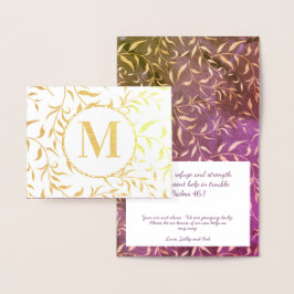 Kristen Elegant Guld Religiös Blommig Monogram Folierat Kort