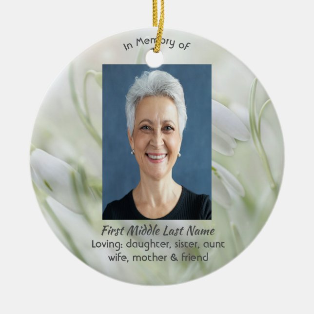 Kristen firande av livets snödroppsblommor julgransprydnad keramik (Framsidan)