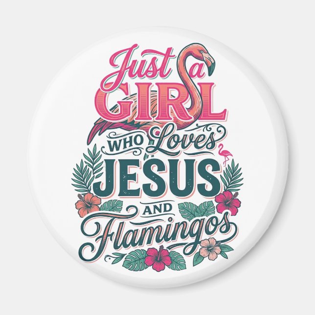 Kristen Flamingo Tjej Vintage Magnet (Framsidan)