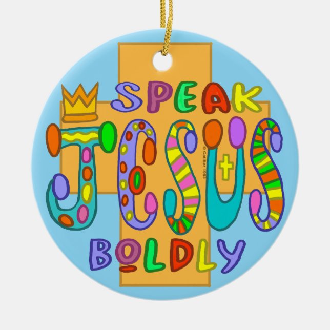 Kristen Funky Jesus blå prydnad Julgransprydnad Keramik (Framsidan)