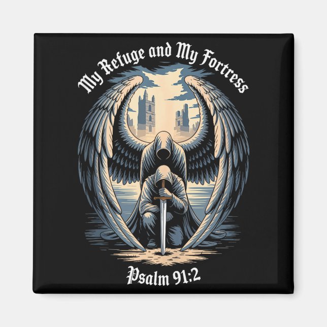 Kristen gotisk skyddsängel bibel citat Psalm  Magnet (Framsidan)