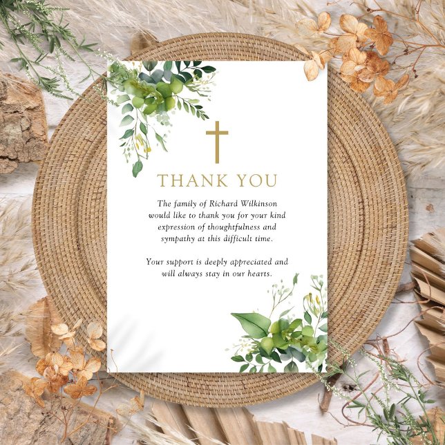 Kristen grönskefirande av livets begravning tack kort (Christian Greenery Celebration Of Life Funeral Thank You Card)