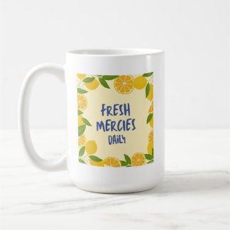 Kristen gul gingham blå bokstavsdesign citron kaffemugg