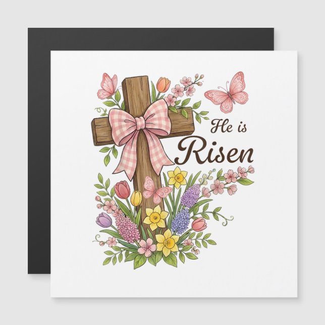 Kristen - Han är Uppstånden Blommig Kors Religiös (Fram/baksida)