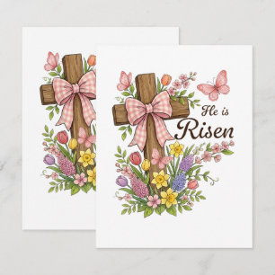 Kristen- Han är Uppstånden Blommig Kors Religiös  Kort